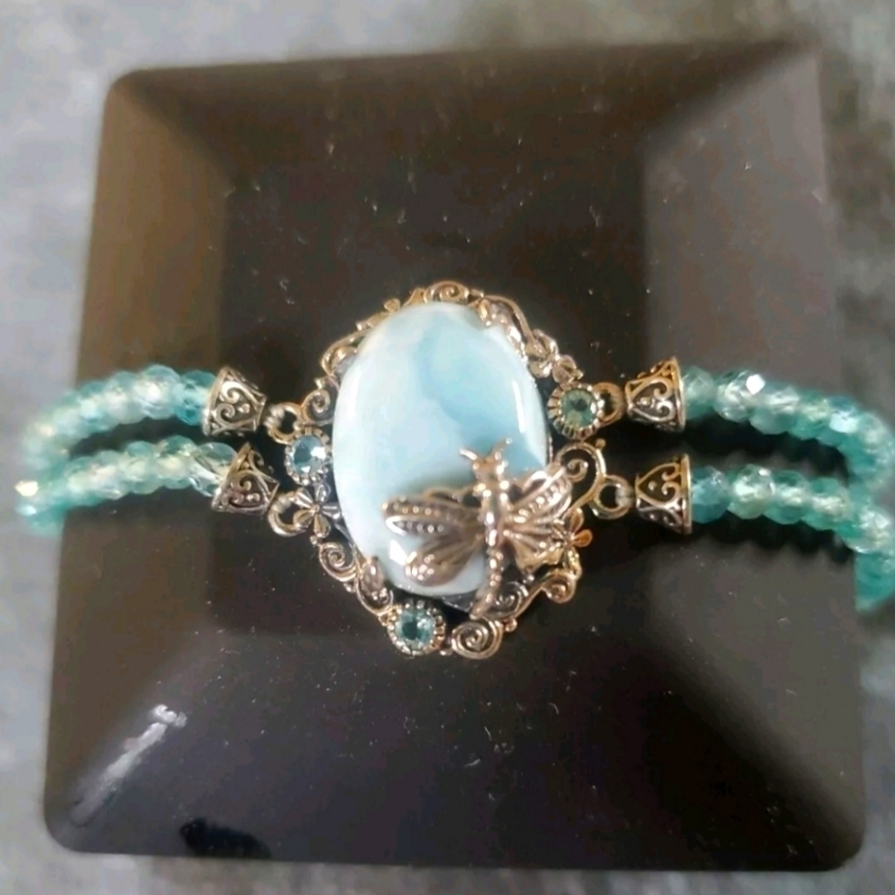 Larimar Paraiba Apatite Dragonfly Sterling Silver Bracelet - Picture 2 of 8